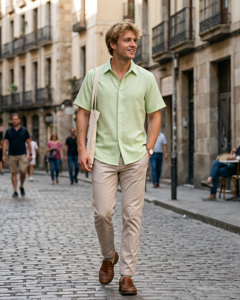 Asher Men's Linen Shirt – Hidden Button Short Sleeve Casual Summer Shirt