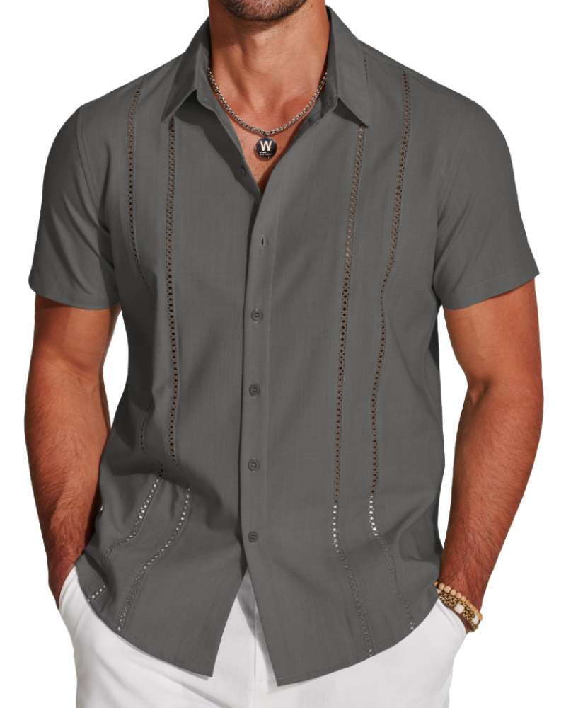 Marco Men's Cuban Guayabera Shirt – Short Sleeve Button Down Beach Linen Shirt