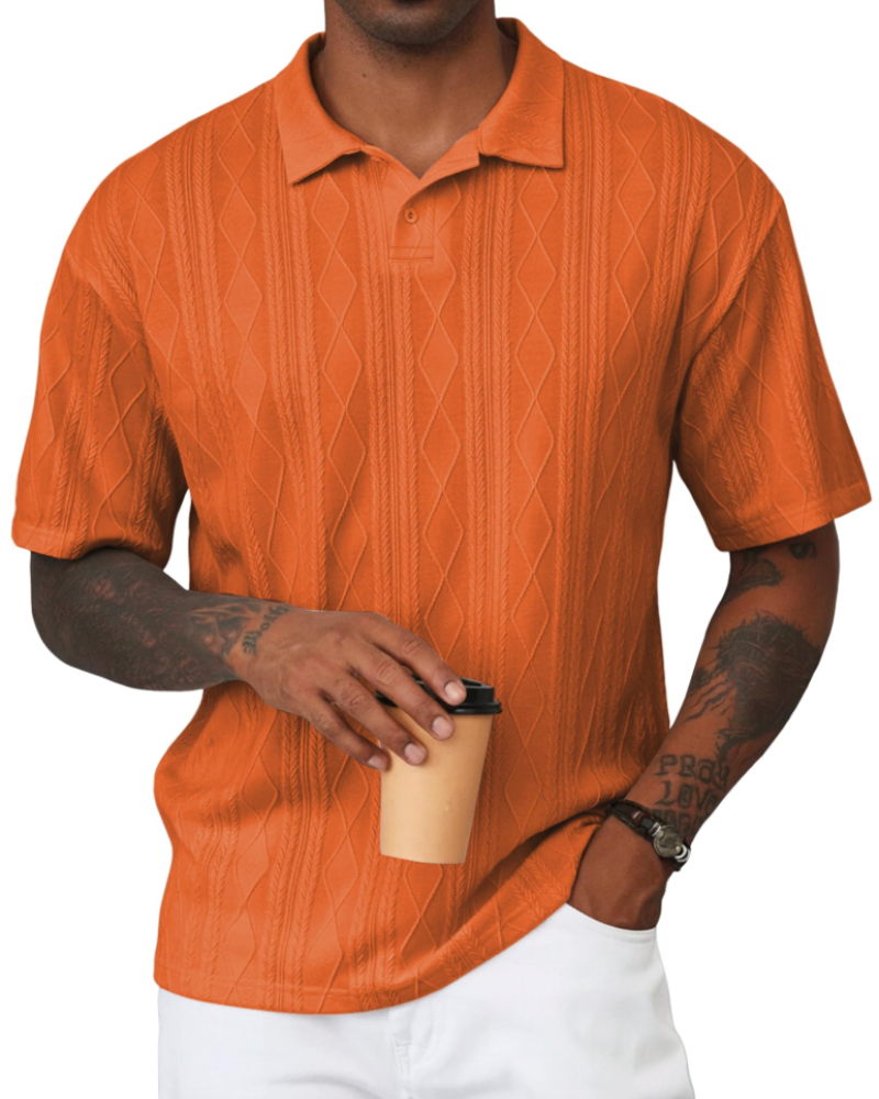Henry Men's Knit Polo Shirt – Textured Short Sleeve Summer Golf Polo