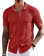 Nathan Men's Knit Polo Shirt – Textured Button Down Summer Beach Shirt