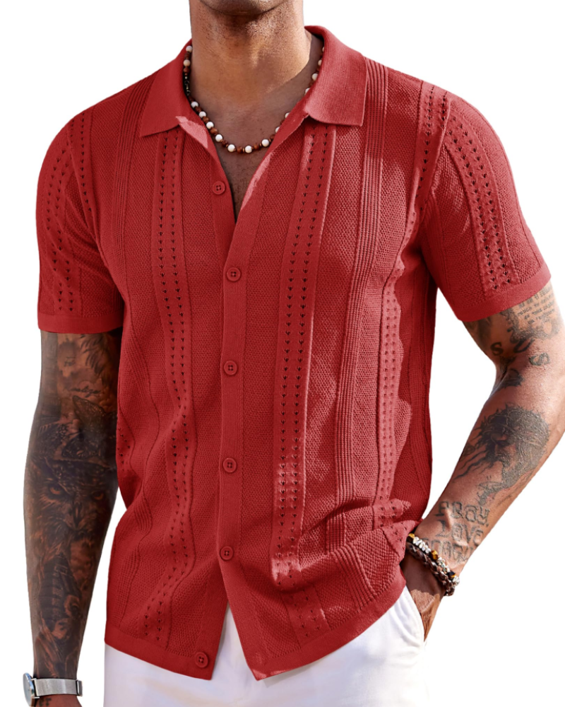 Nathan Men's Knit Polo Shirt – Textured Button Down Summer Beach Shirt