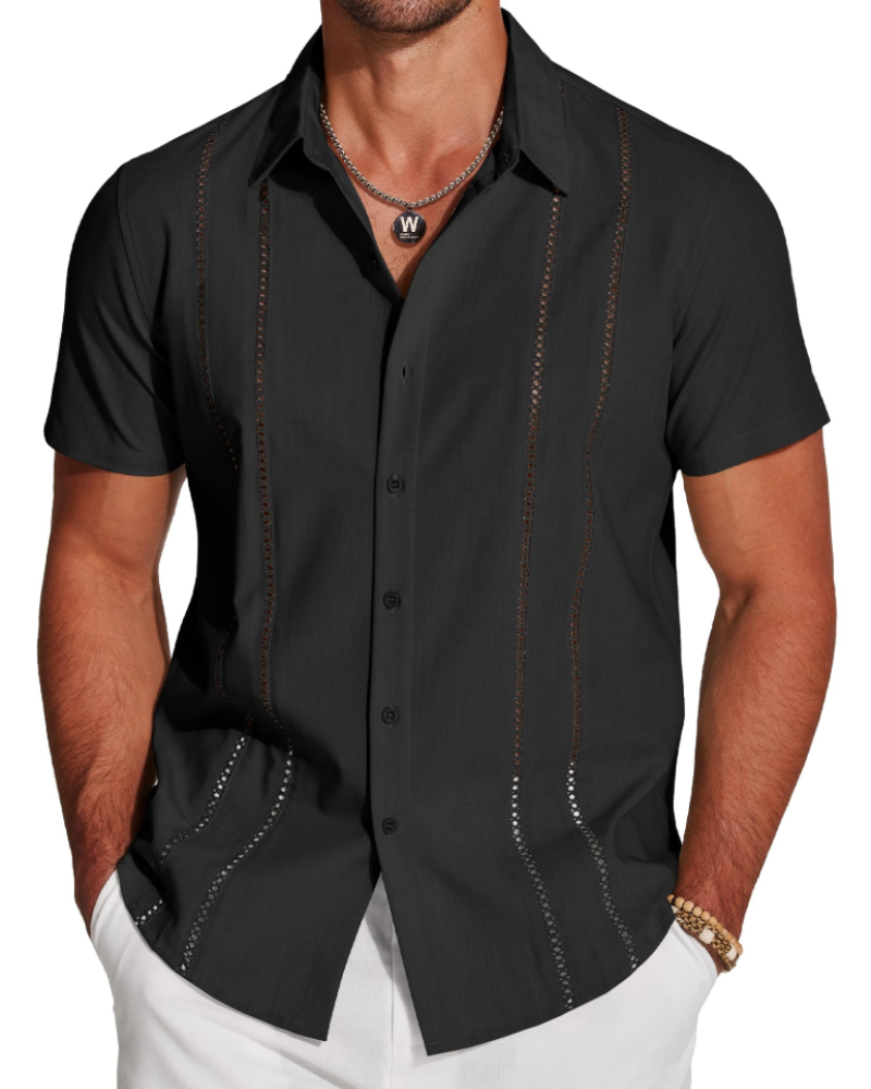 Marco Men's Cuban Guayabera Shirt – Short Sleeve Button Down Beach Linen Shirt