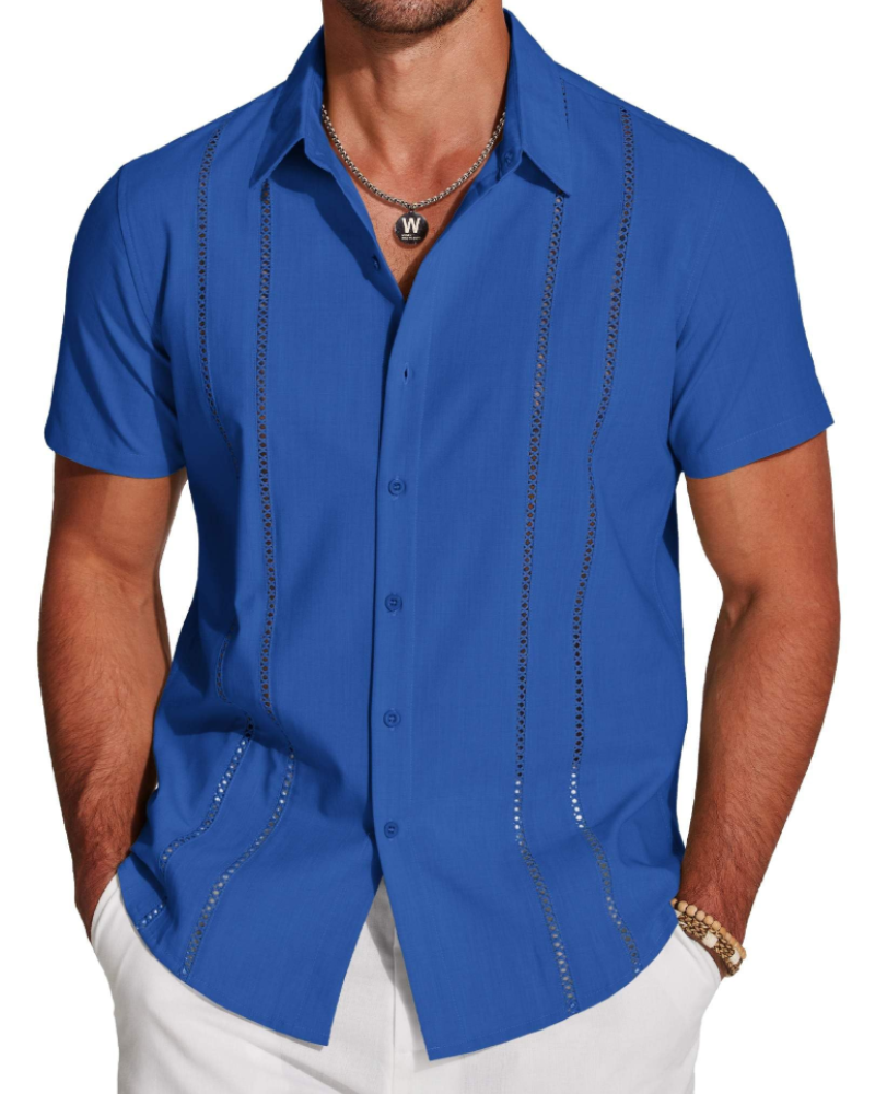 Marco Men's Cuban Guayabera Shirt – Short Sleeve Button Down Beach Linen Shirt