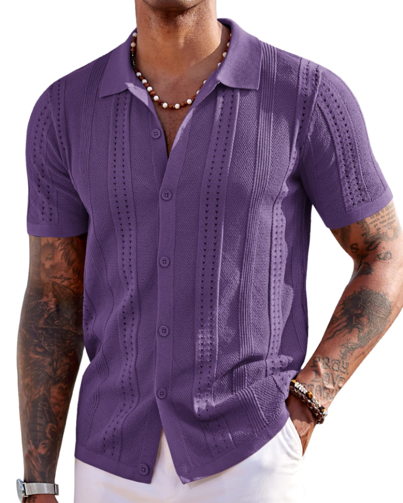 Nathan Men's Knit Polo Shirt – Textured Button Down Summer Beach Shirt