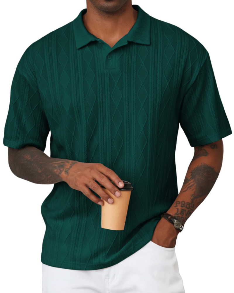 Henry Men's Knit Polo Shirt – Textured Short Sleeve Summer Golf Polo