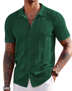 Nathan Men's Knit Polo Shirt – Textured Button Down Summer Beach Shirt