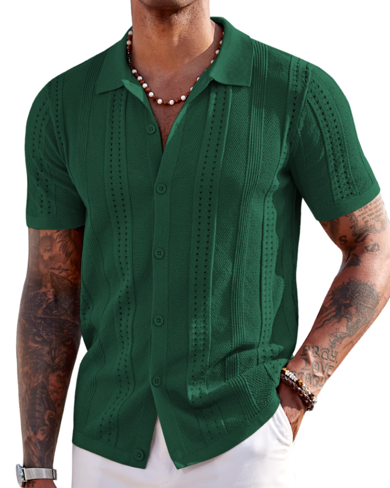 Nathan Men's Knit Polo Shirt – Textured Button Down Summer Beach Shirt