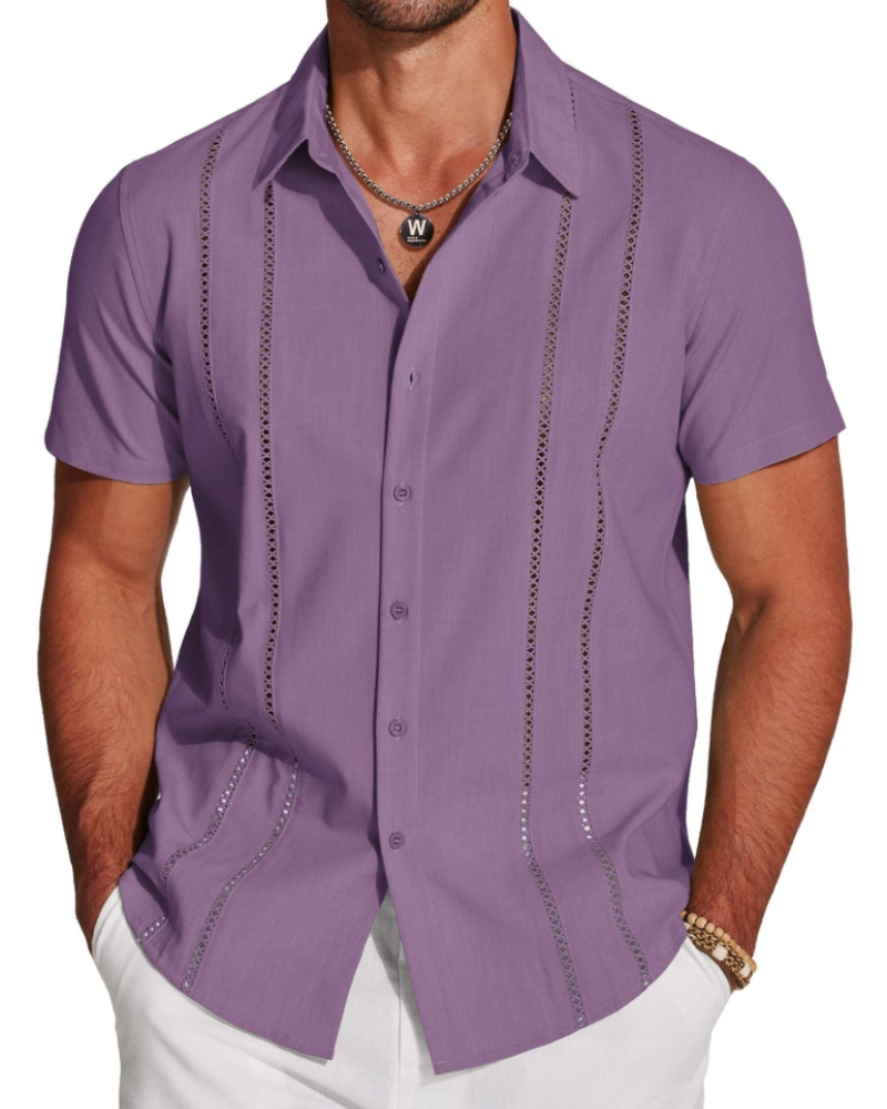 Marco Men's Cuban Guayabera Shirt – Short Sleeve Button Down Beach Linen Shirt