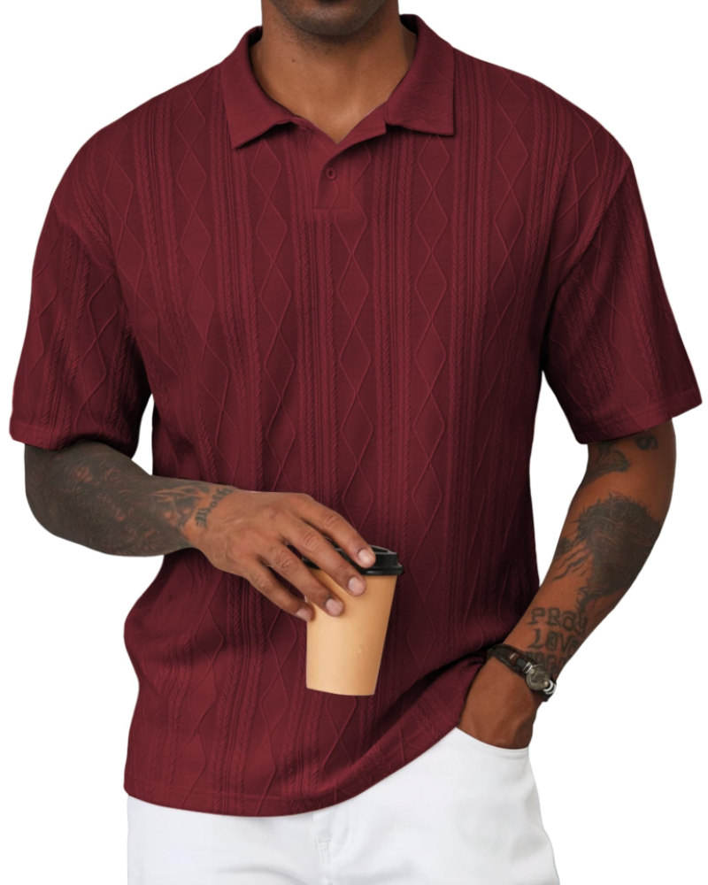Henry Men's Knit Polo Shirt – Textured Short Sleeve Summer Golf Polo