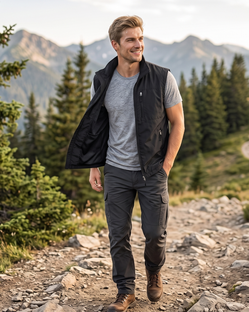 Logan Men’s Outdoor Vest – Zip Bodywarmer with Stand Collar & 4 Pockets