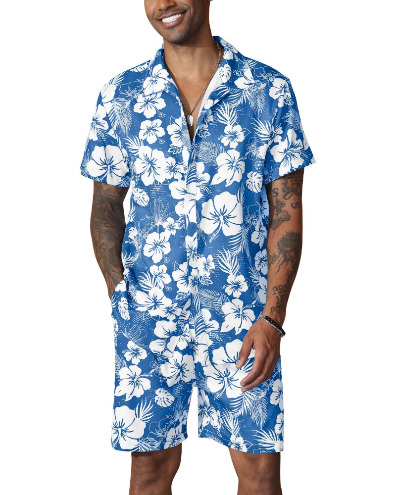 Noah Men's Hawaiian Shirt Set – Floral Short Sleeve Shirt & Beach Shorts Co-Ord