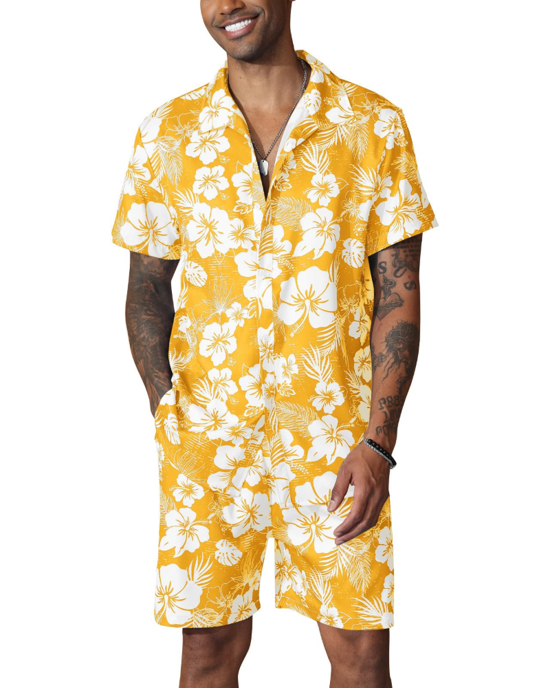 Noah Men's Hawaiian Shirt Set – Floral Short Sleeve Shirt & Beach Shorts Co-Ord