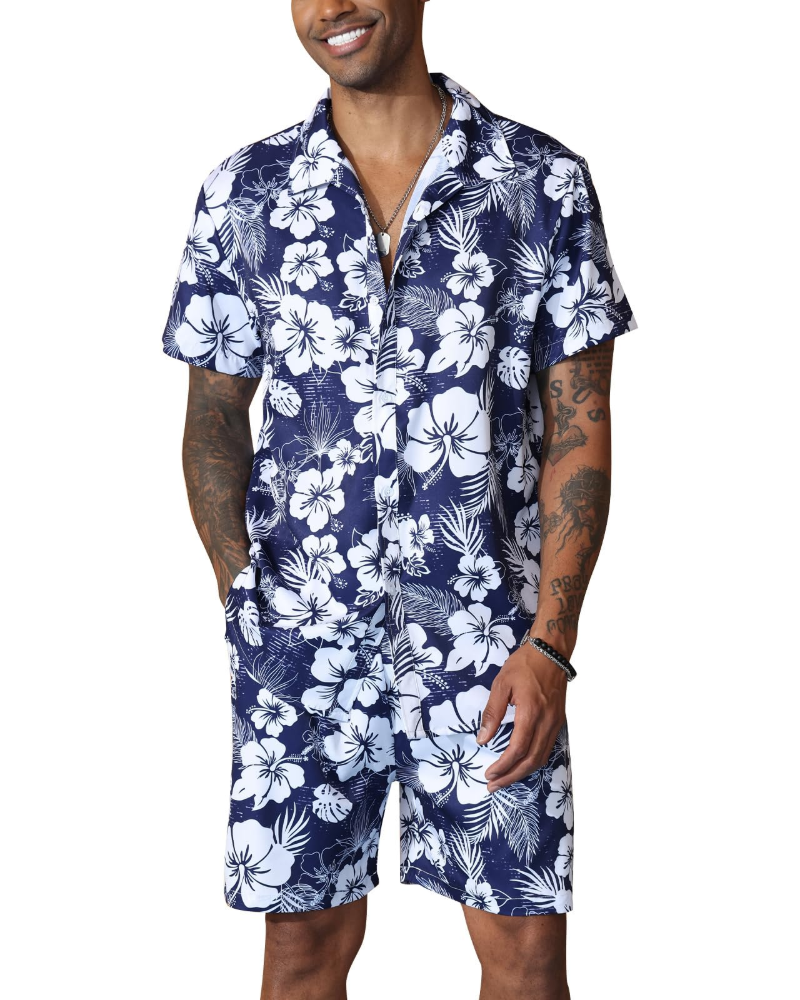 Noah Men's Hawaiian Shirt Set – Floral Short Sleeve Shirt & Beach Shorts Co-Ord