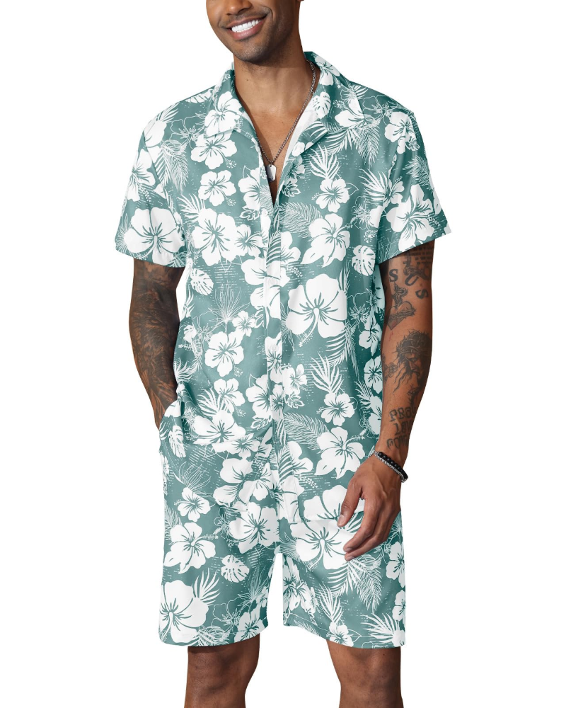 Noah Men's Hawaiian Shirt Set – Floral Short Sleeve Shirt & Beach Shorts Co-Ord