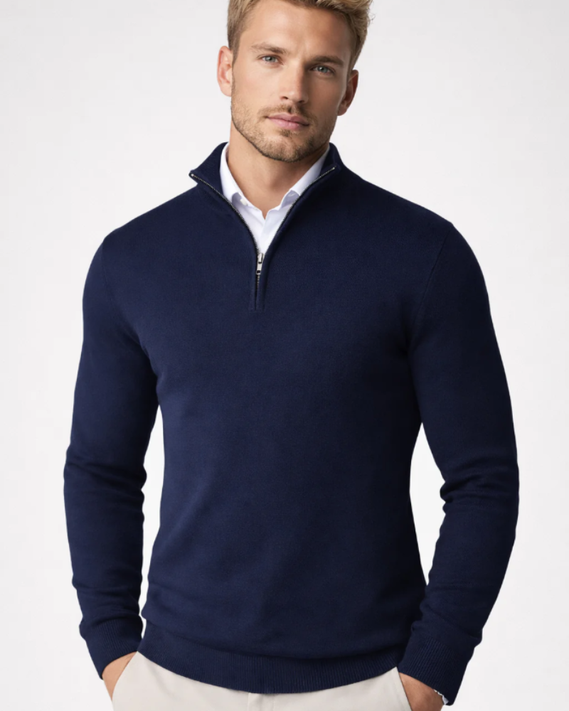 Ethan Men's Half Zip Turtleneck Sweater – Casual Pullover with High Neck Design