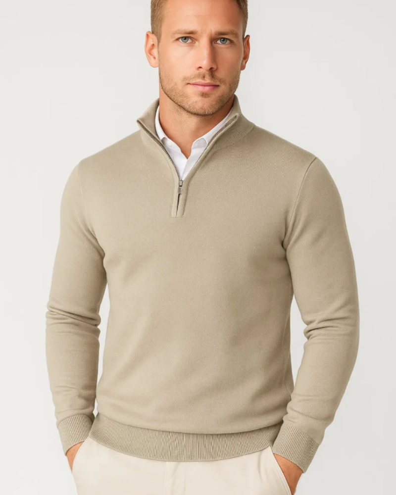 Ethan Men's Half Zip Turtleneck Sweater – Casual Pullover with High Neck Design