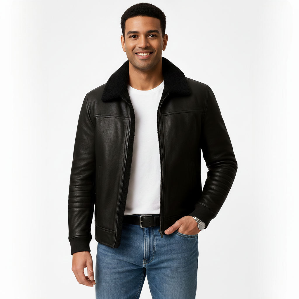 Michael Men’s Fur Collar Jacket – Slim Fit Zip-Up Winter Coat with Soft Lining