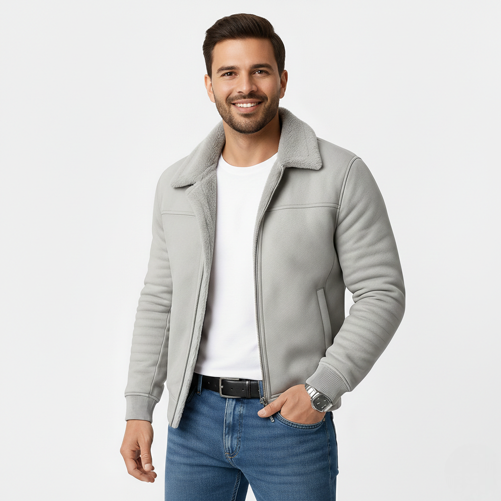 Michael Men’s Fur Collar Jacket – Slim Fit Zip-Up Winter Coat with Soft Lining