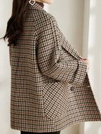 Audrey Women’s Checked Blazer Jacket – Oversized Double-Breasted Vintage Coat