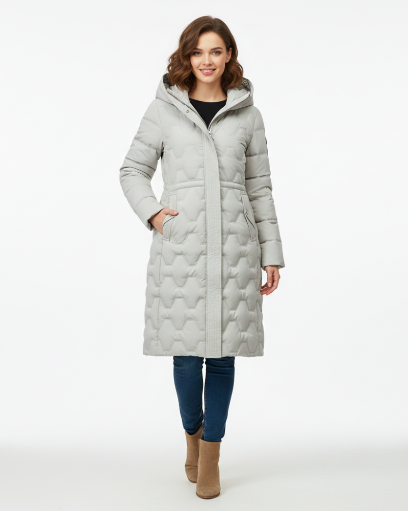Nicole Women’s Long Puffer Coat – Quilted Winter Jacket with Hood & Warm Insulation