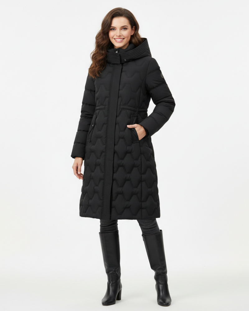 Nicole Women’s Long Puffer Coat – Quilted Winter Jacket with Hood & Warm Insulation