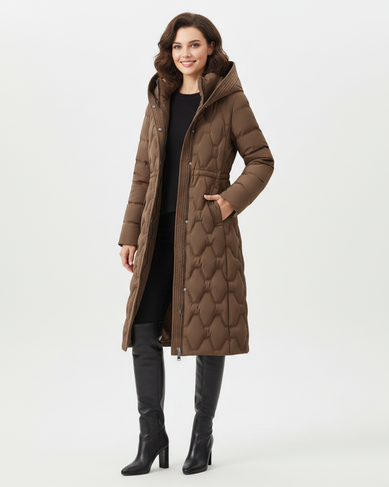 Nicole Women’s Long Puffer Coat – Quilted Winter Jacket with Hood & Warm Insulation