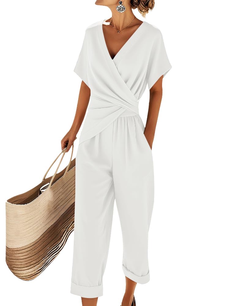 Natalie Women's Two-Piece Summer Set – V-Neck Top & Wide Leg Trousers Co-Ord