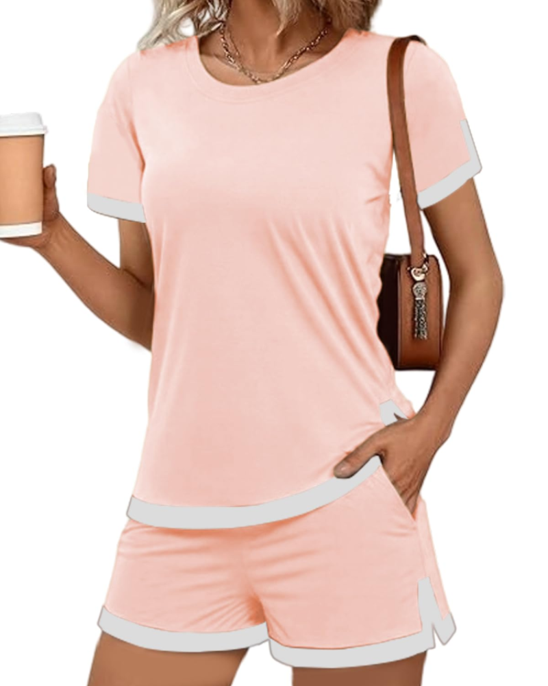 Chloe Women's Pyjama Set – Short Sleeve Top & Shorts Loungewear with Pockets