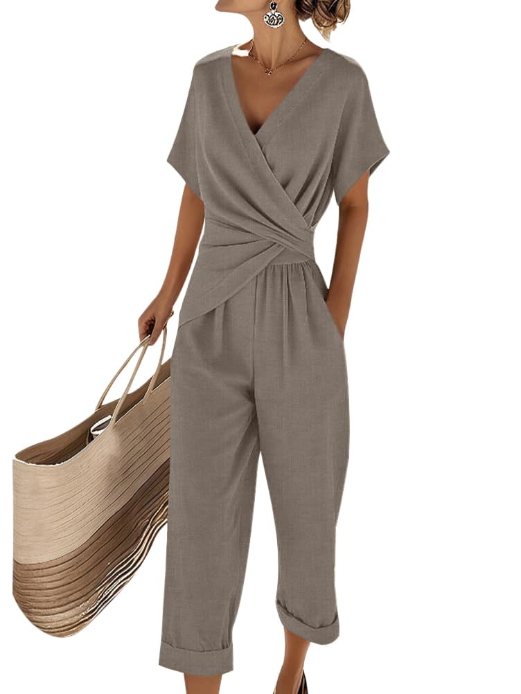 Natalie Women's Two-Piece Summer Set – V-Neck Top & Wide Leg Trousers Co-Ord