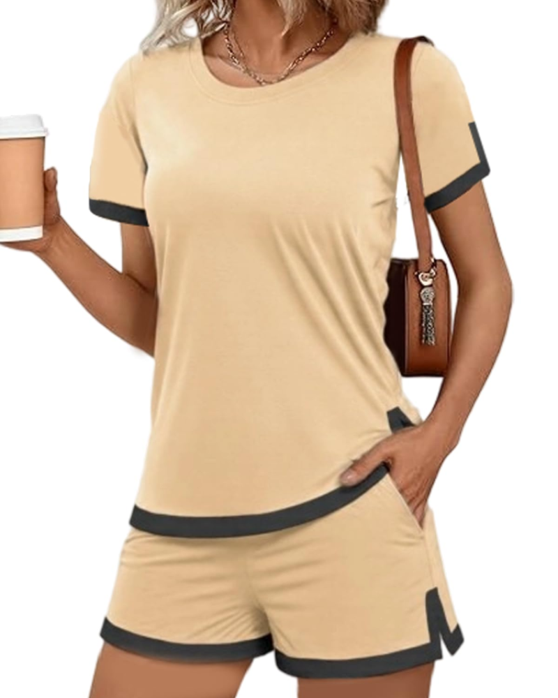 Chloe Women's Pyjama Set – Short Sleeve Top & Shorts Loungewear with Pockets