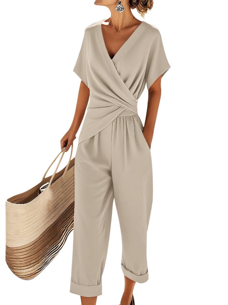 Natalie Women's Two-Piece Summer Set – V-Neck Top & Wide Leg Trousers Co-Ord