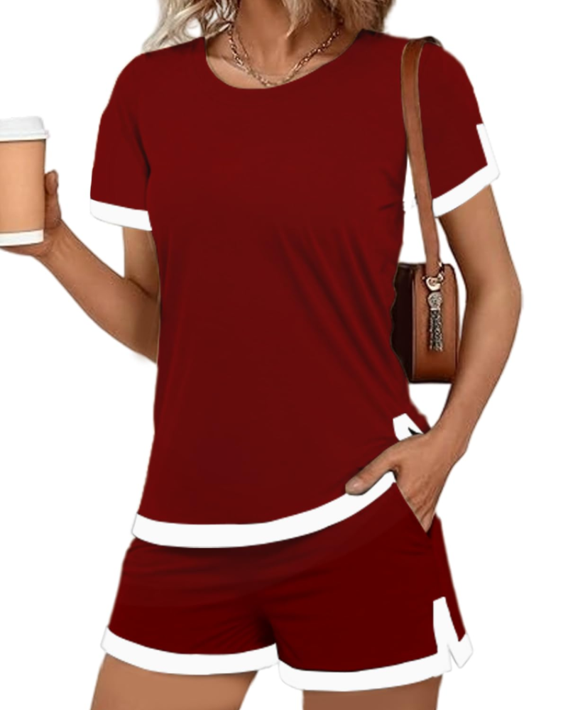 Chloe Women's Pyjama Set – Short Sleeve Top & Shorts Loungewear with Pockets