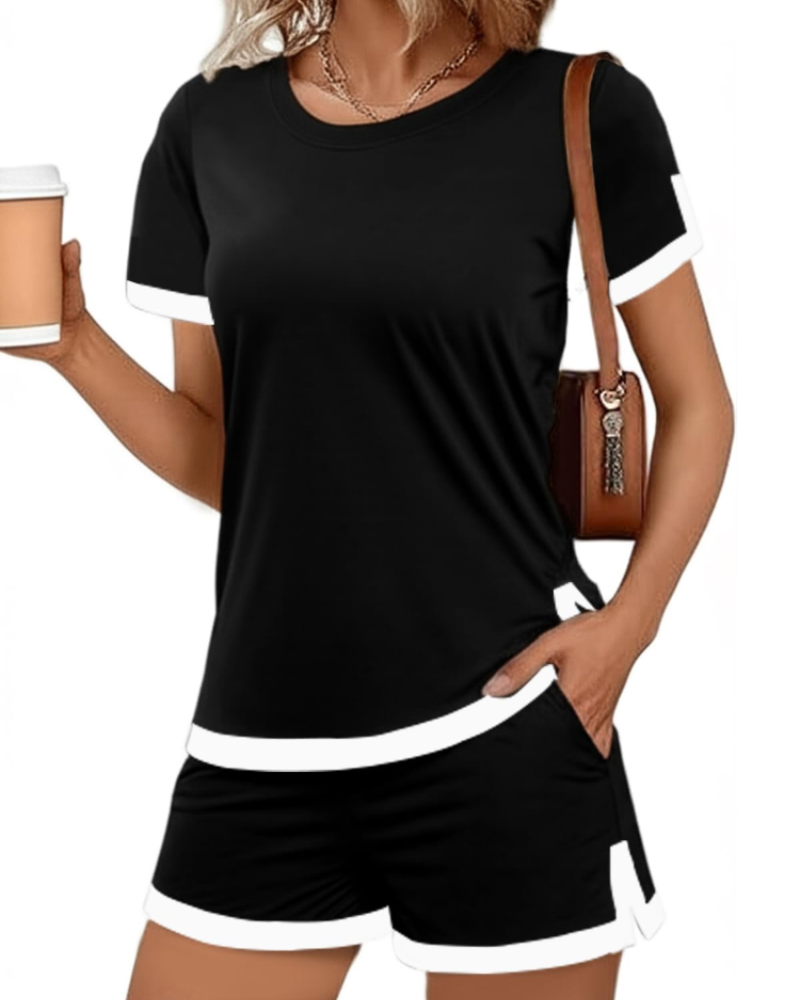 Chloe Women's Pyjama Set – Short Sleeve Top & Shorts Loungewear with Pockets
