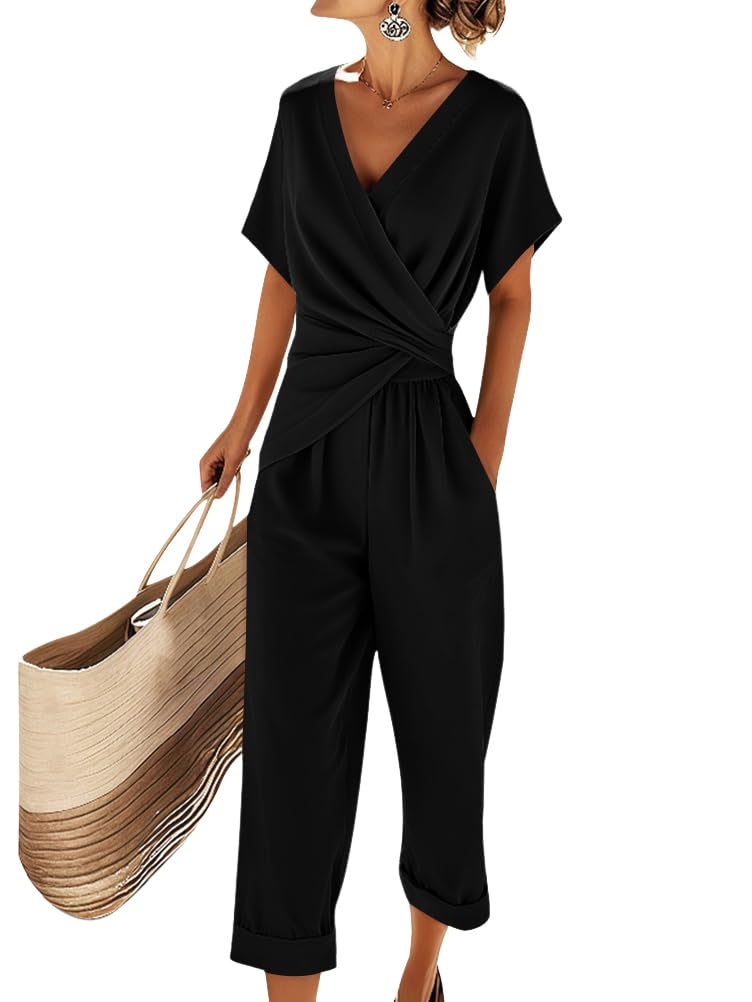 Natalie Women's Two-Piece Summer Set – V-Neck Top & Wide Leg Trousers Co-Ord