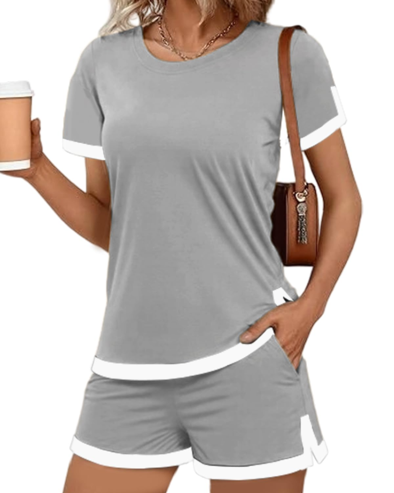 Chloe Women's Pyjama Set – Short Sleeve Top & Shorts Loungewear with Pockets