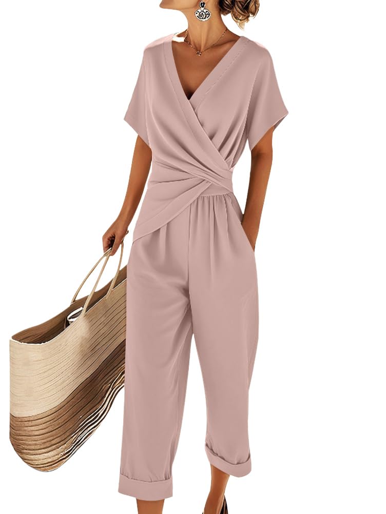Natalie Women's Two-Piece Summer Set – V-Neck Top & Wide Leg Trousers Co-Ord