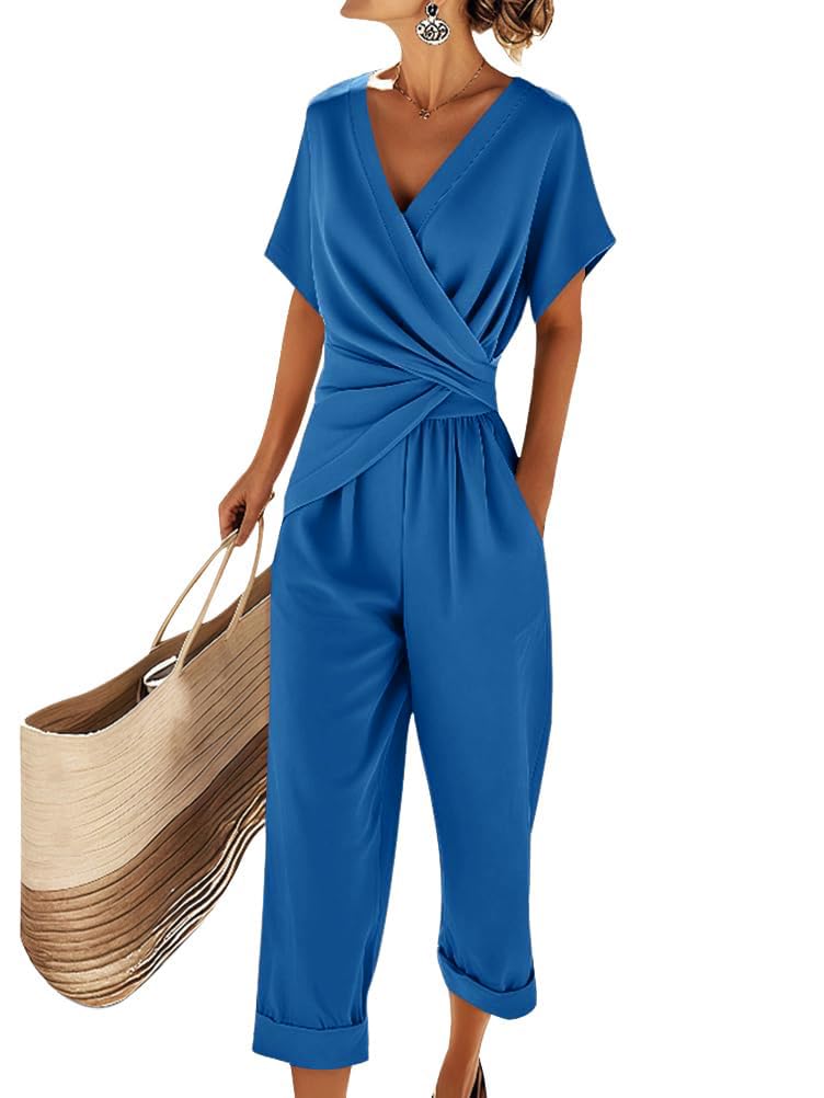 Natalie Women's Two-Piece Summer Set – V-Neck Top & Wide Leg Trousers Co-Ord