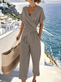 Natalie Women's Two-Piece Summer Set – V-Neck Top & Wide Leg Trousers Co-Ord