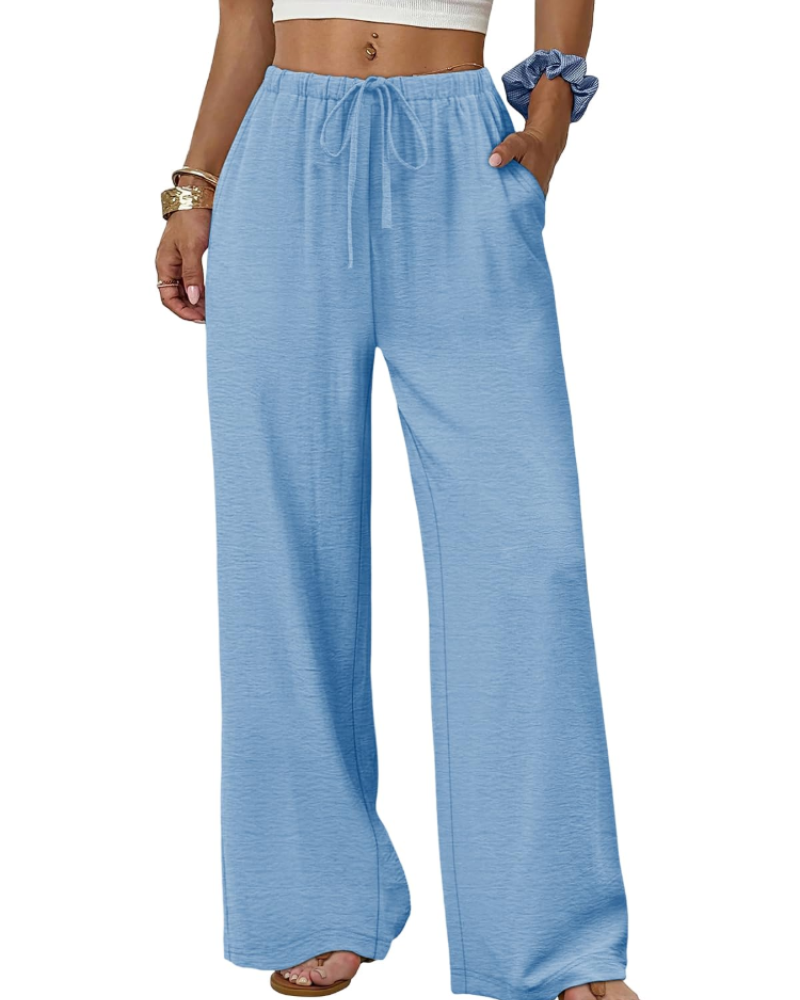Claire Women’s Wide Leg Pants – Lightweight Drawstring Palazzo Trousers