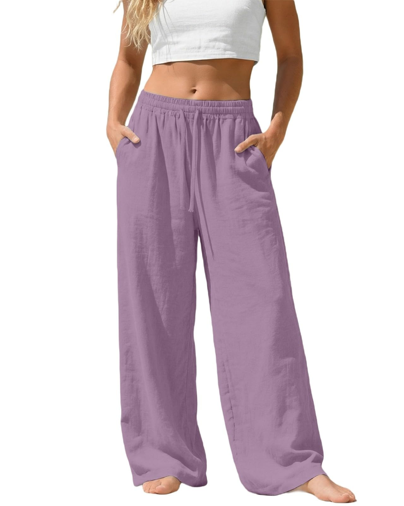 Bella Women’s Linen Palazzo Pants – Wide Leg Drawstring Trousers with Pockets
