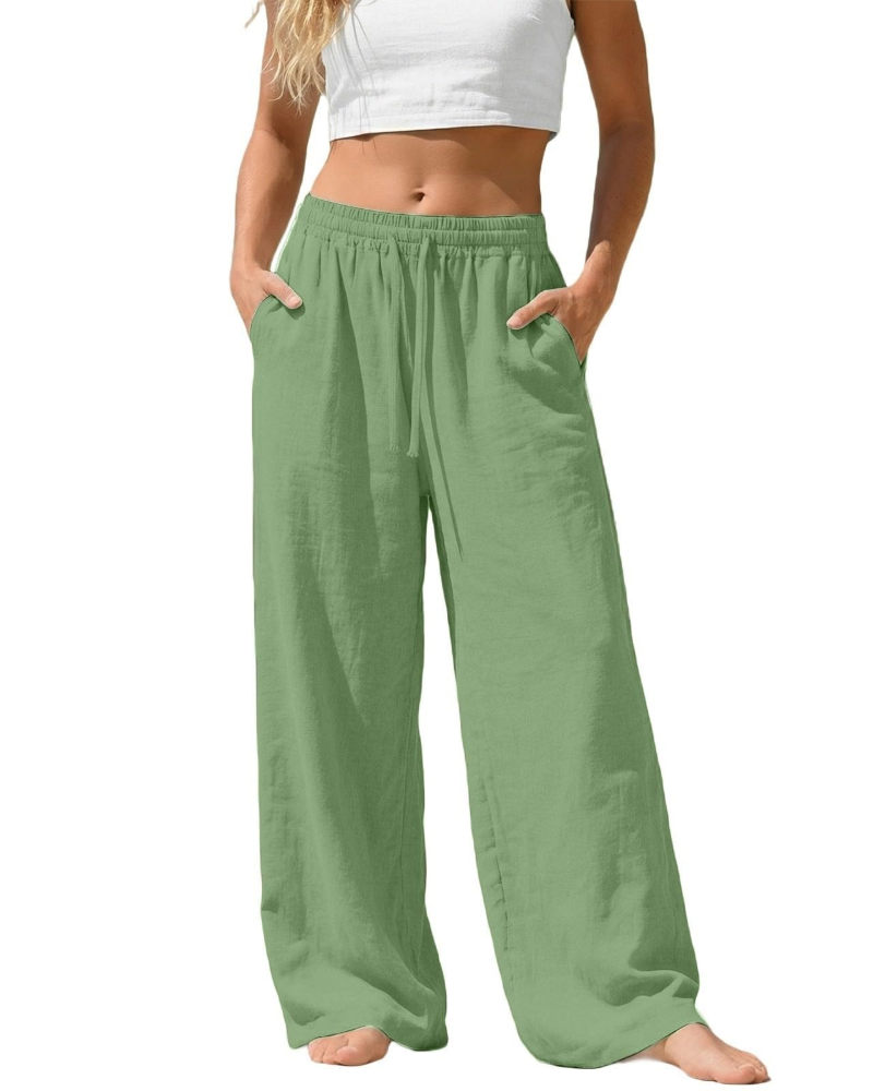Bella Women’s Linen Palazzo Pants – Wide Leg Drawstring Trousers with Pockets