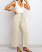 Luna Women’s Linen Pants – High Waist Wide Leg Drawstring Trousers with Pockets