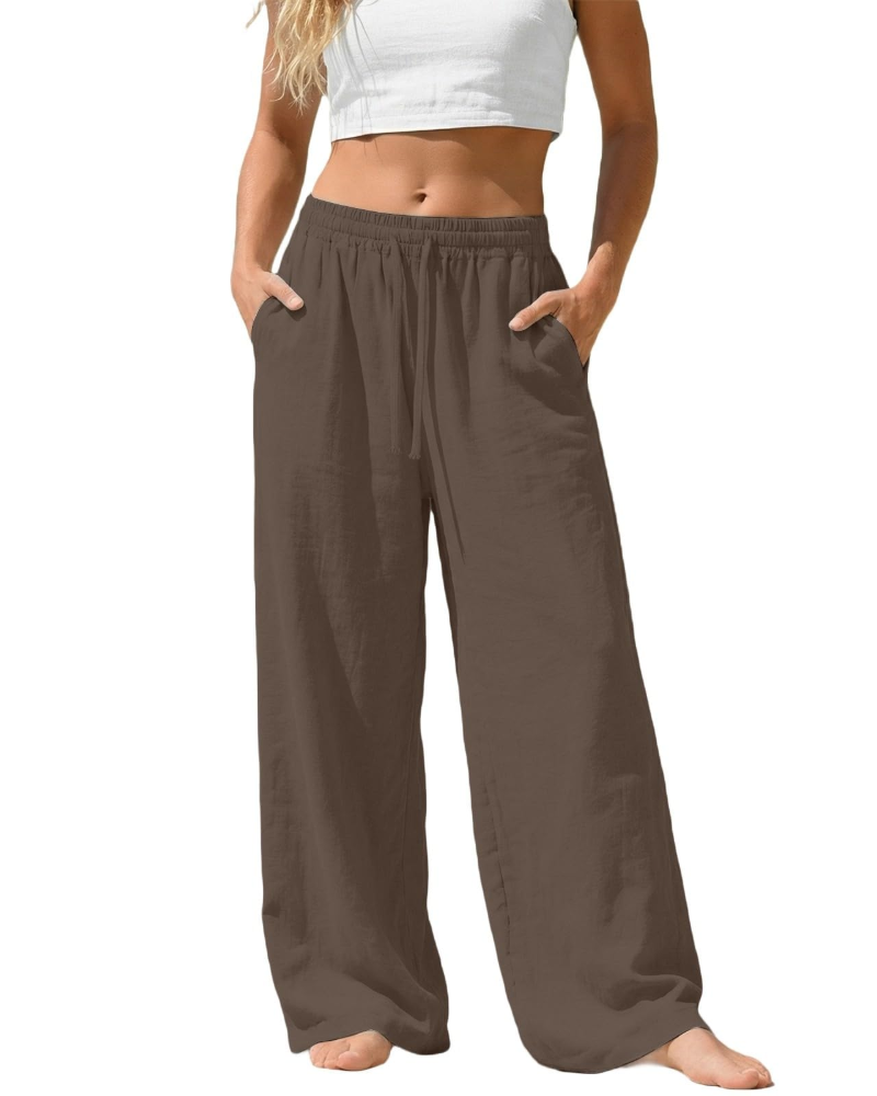 Bella Women’s Linen Palazzo Pants – Wide Leg Drawstring Trousers with Pockets