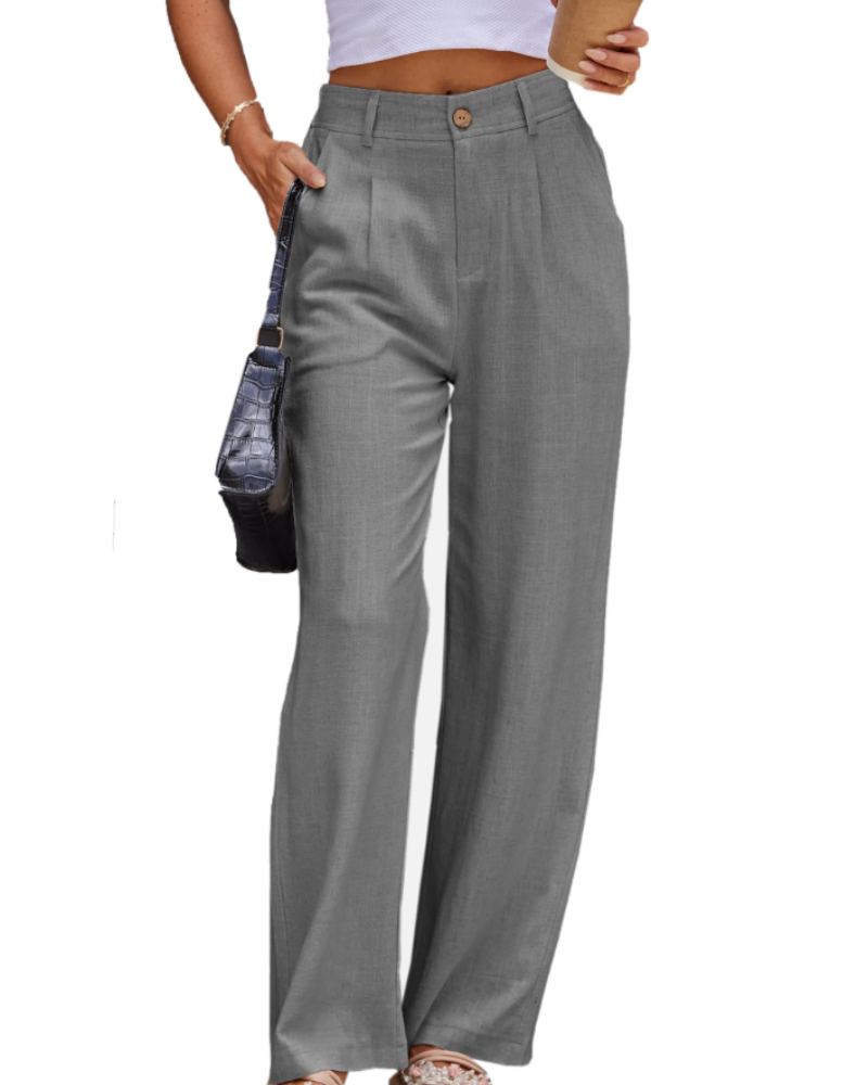 Victoria Women’s Linen Trousers – High Waist Pleated Pants with Side Pockets