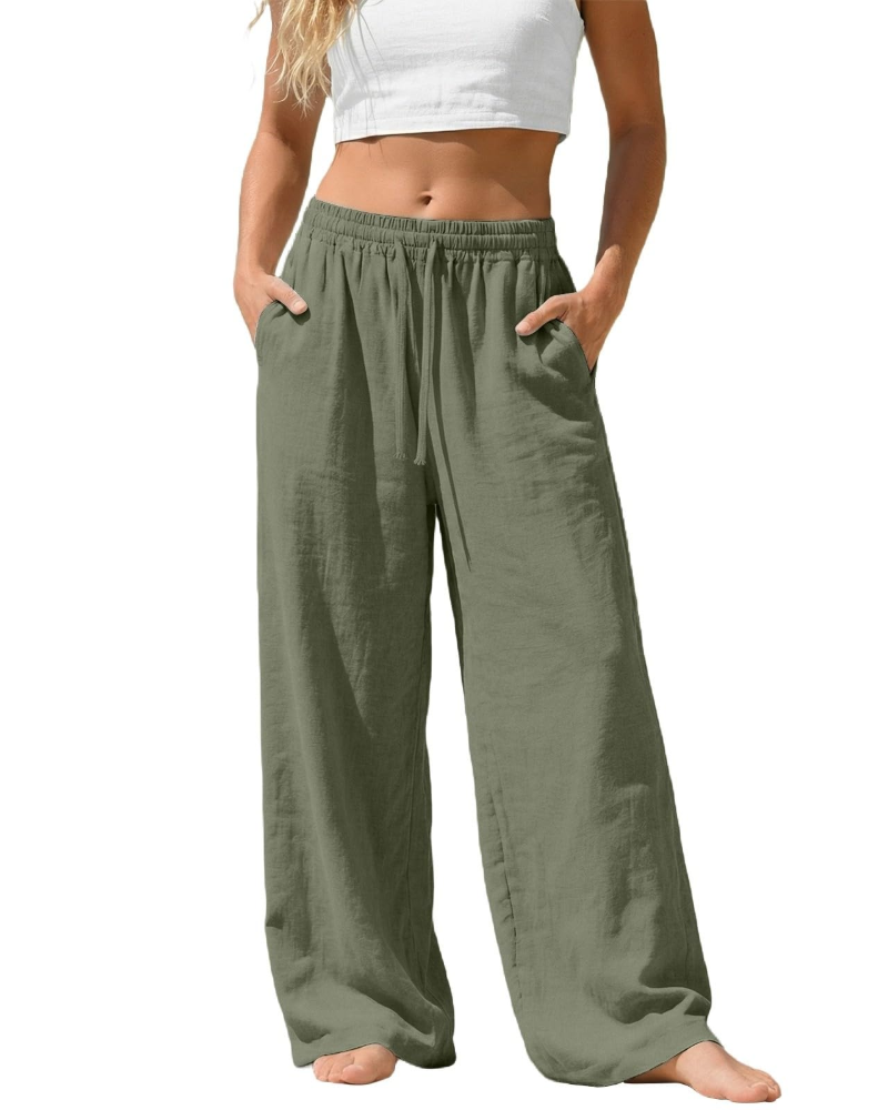 Bella Women’s Linen Palazzo Pants – Wide Leg Drawstring Trousers with Pockets