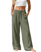 Bella Women’s Linen Palazzo Pants – Wide Leg Drawstring Trousers with Pockets