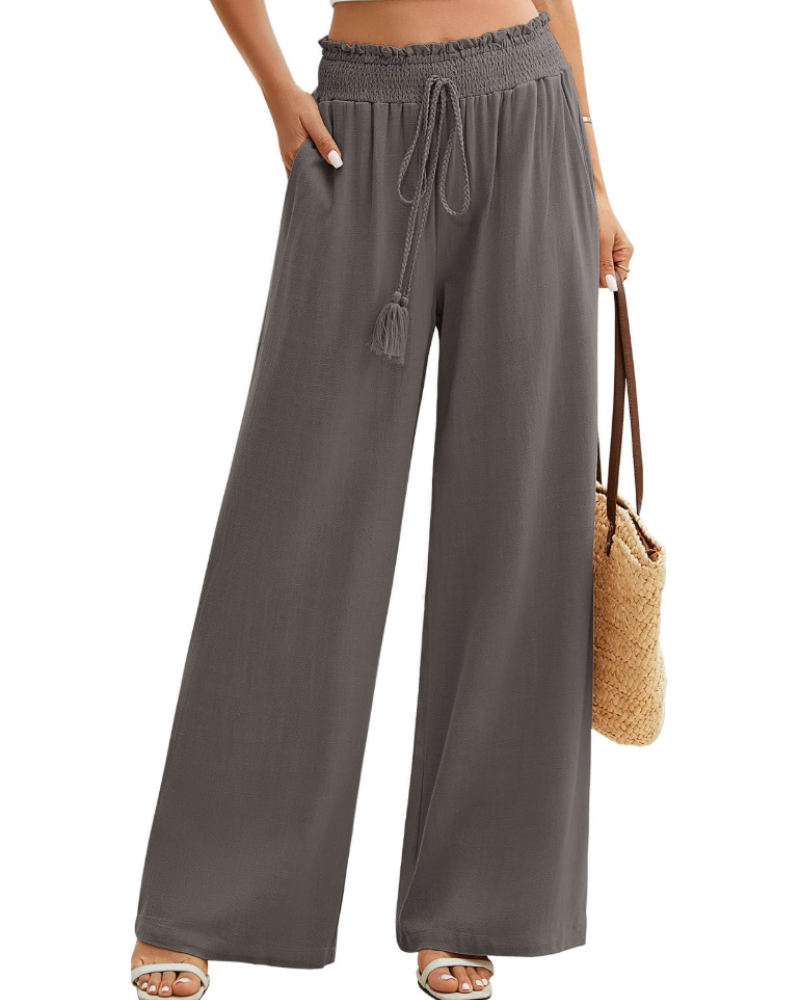 Bianca Women’s Linen Wide Leg Pants – Elastic Waist Summer Trousers with Pockets