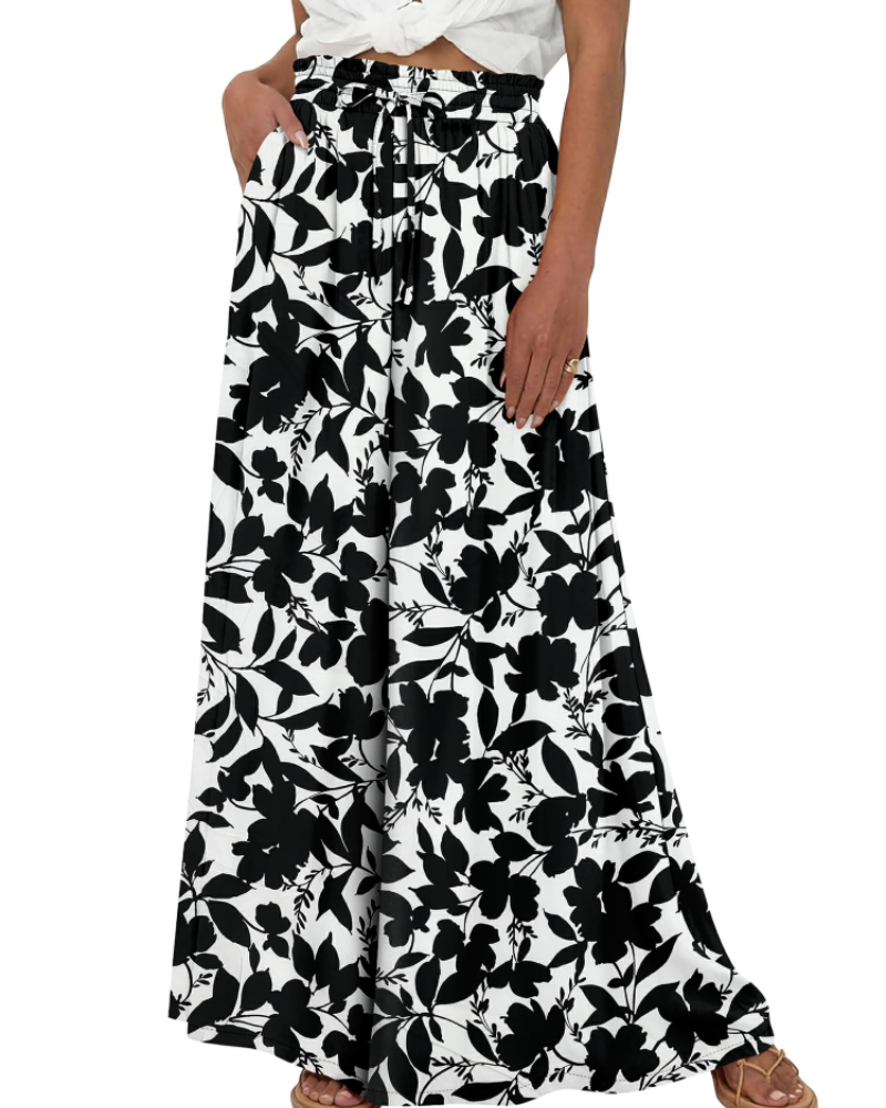 Layla Women’s Cotton Palazzo Pants – High Waist Wide Leg Drawstring Trousers