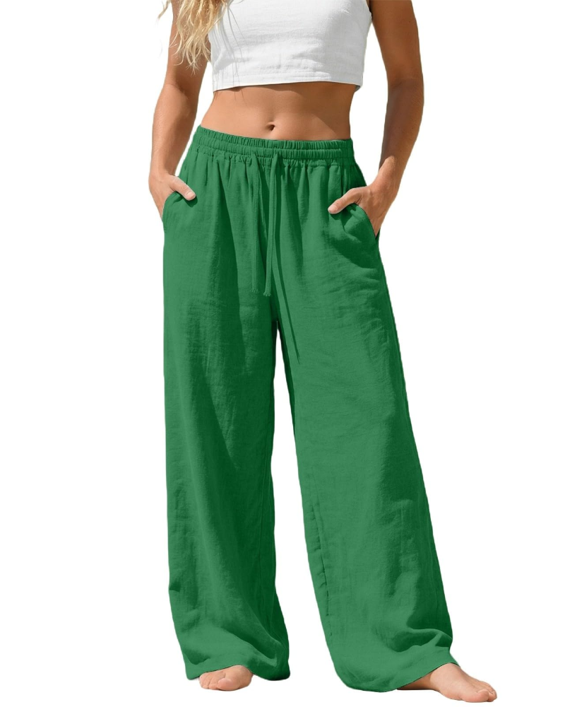 Bella Women’s Linen Palazzo Pants – Wide Leg Drawstring Trousers with Pockets