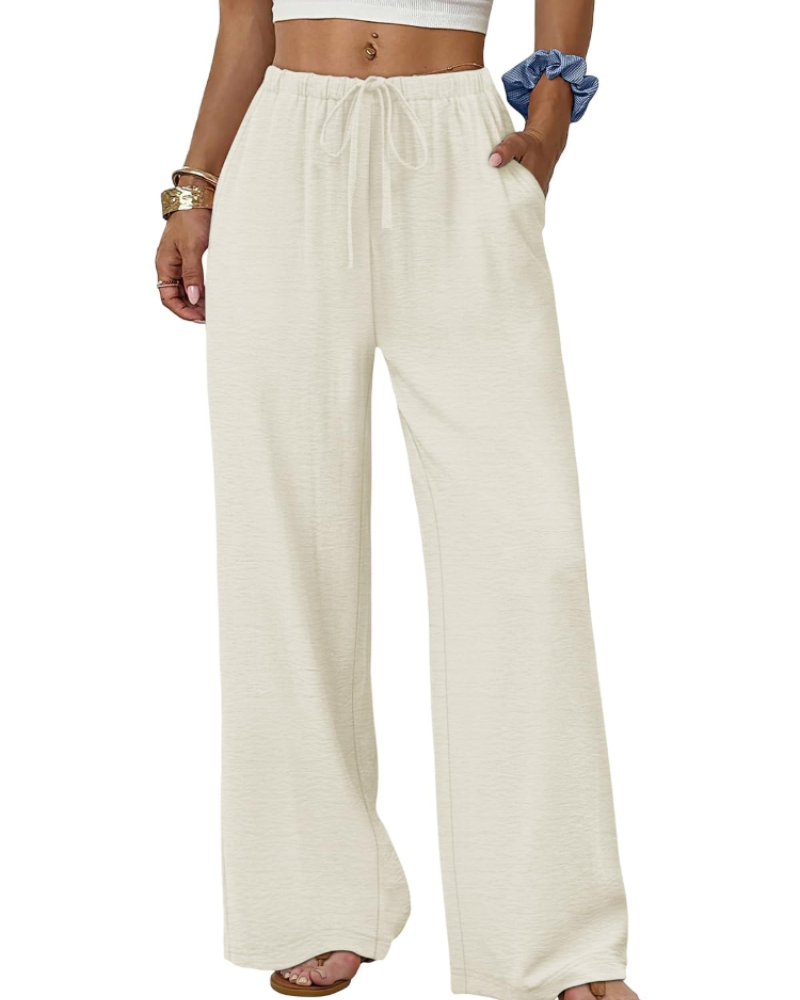 Claire Women’s Wide Leg Pants – Lightweight Drawstring Palazzo Trousers